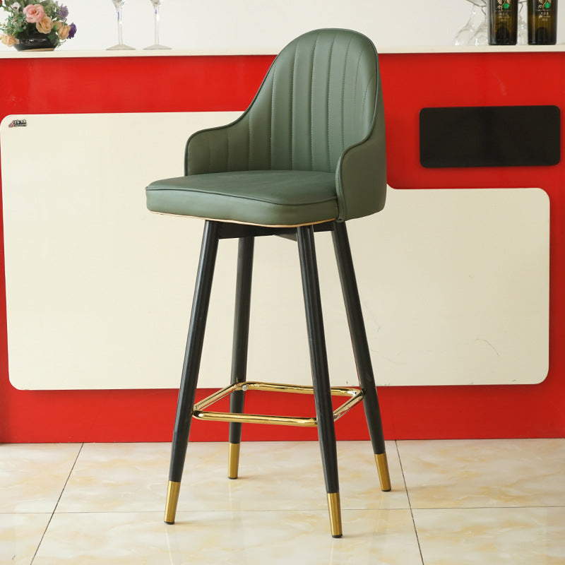 Contemporary Luxury Curved Faux Nappa Leather Seat Metal Bar Stool Backrest Footrest For Dining Room
