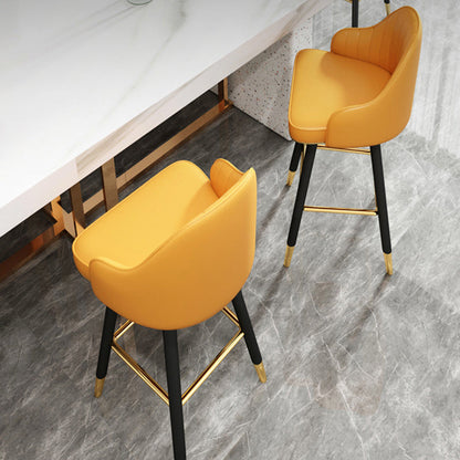 Contemporary Luxury Curved Faux Nappa Leather Seat Metal Bar Stool Backrest Footrest For Dining Room