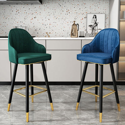 Contemporary Luxury Curved Faux Nappa Leather Seat Metal Bar Stool Backrest Footrest For Dining Room