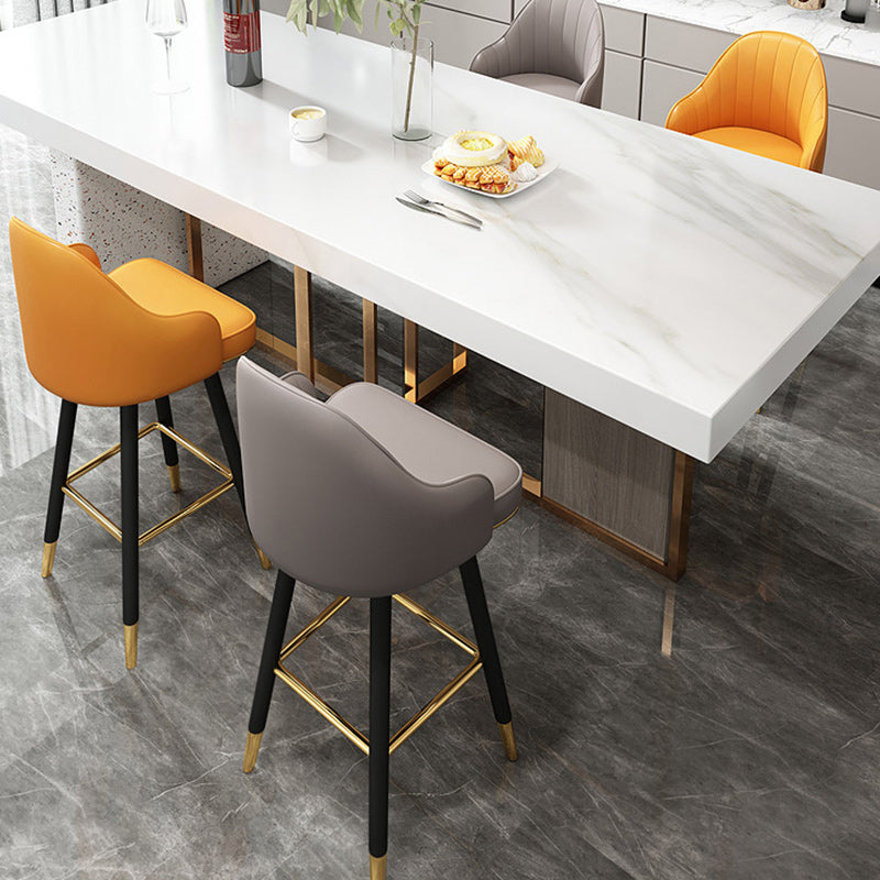 Contemporary Luxury Curved Faux Nappa Leather Seat Metal Bar Stool Backrest Footrest For Dining Room