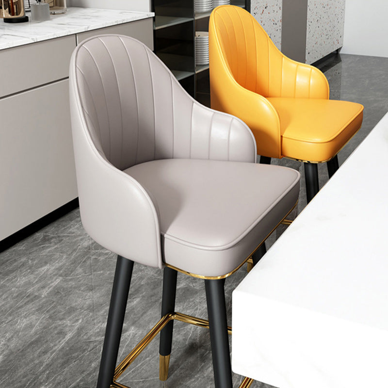 Contemporary Luxury Curved Faux Nappa Leather Seat Metal Bar Stool Backrest Footrest For Dining Room