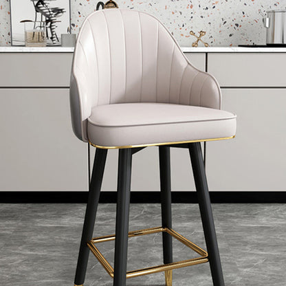 Contemporary Luxury Curved Faux Nappa Leather Seat Metal Bar Stool Backrest Footrest For Dining Room