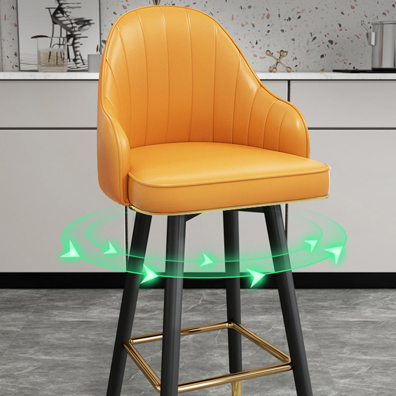 Contemporary Luxury Curved Faux Nappa Leather Seat Metal Bar Stool Backrest Footrest For Dining Room