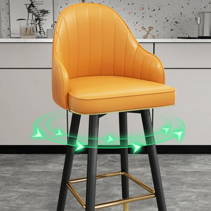 Contemporary Luxury Curved Faux Nappa Leather Seat Metal Bar Stool Backrest Footrest For Dining Room