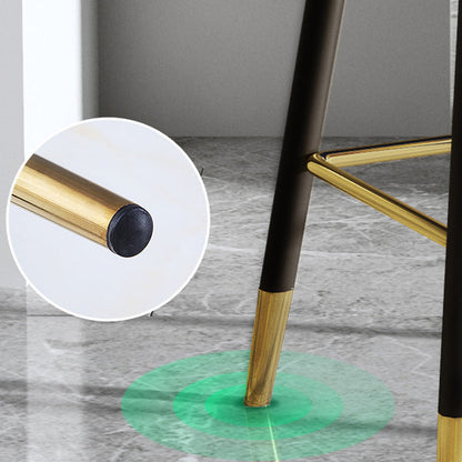 Contemporary Luxury Curved Faux Nappa Leather Seat Metal Bar Stool Backrest Footrest For Dining Room