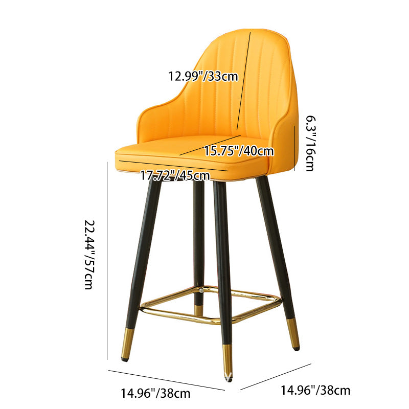 Contemporary Luxury Curved Faux Nappa Leather Seat Metal Bar Stool Backrest Footrest For Dining Room