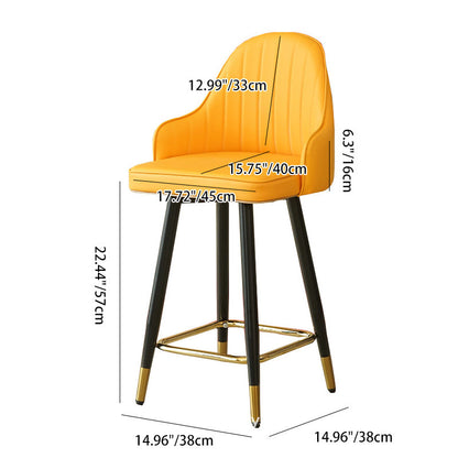 Contemporary Luxury Curved Faux Nappa Leather Seat Metal Bar Stool Backrest Footrest For Dining Room