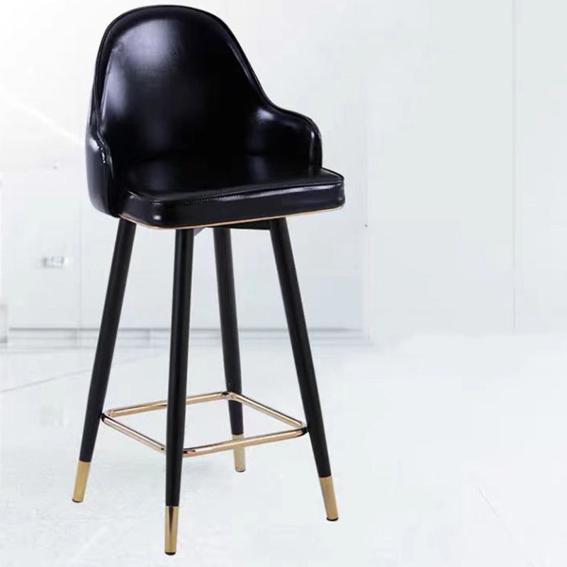 Contemporary Luxury Curved Faux Nappa Leather Seat Metal Bar Stool Backrest Footrest For Dining Room