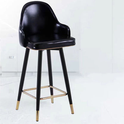Contemporary Luxury Curved Faux Nappa Leather Seat Metal Bar Stool Backrest Footrest For Dining Room