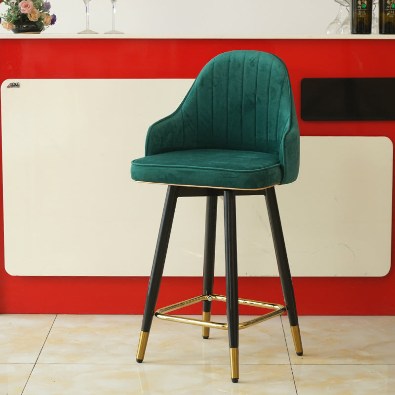 Contemporary Luxury Curved Faux Nappa Leather Seat Metal Bar Stool Backrest Footrest For Dining Room