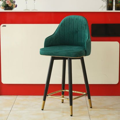 Contemporary Luxury Curved Faux Nappa Leather Seat Metal Bar Stool Backrest Footrest For Dining Room