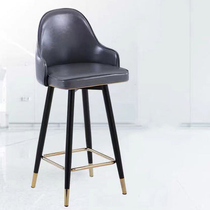 Contemporary Luxury Curved Faux Nappa Leather Seat Metal Bar Stool Backrest Footrest For Dining Room