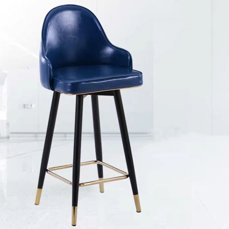 Contemporary Luxury Curved Faux Nappa Leather Seat Metal Bar Stool Backrest Footrest For Dining Room