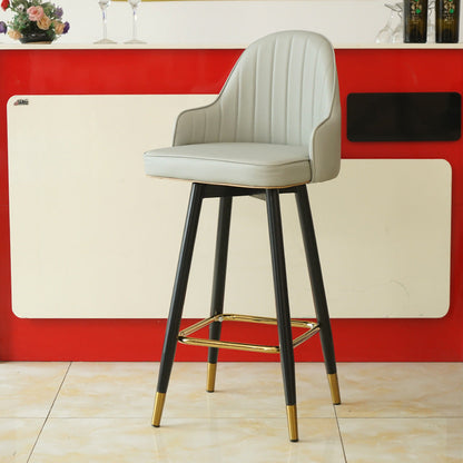 Contemporary Luxury Curved Faux Nappa Leather Seat Metal Bar Stool Backrest Footrest For Dining Room