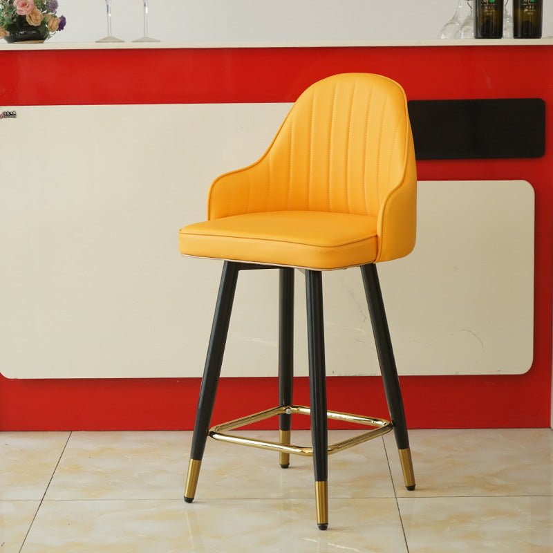 Contemporary Luxury Curved Faux Nappa Leather Seat Metal Bar Stool Backrest Footrest For Dining Room