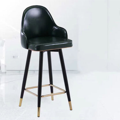Contemporary Luxury Curved Faux Nappa Leather Seat Metal Bar Stool Backrest Footrest For Dining Room