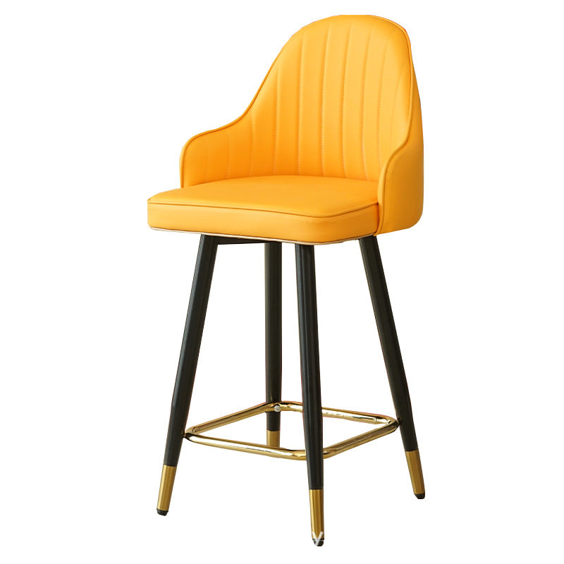 Contemporary Luxury Curved Faux Nappa Leather Seat Metal Bar Stool Backrest Footrest For Dining Room