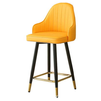 Contemporary Luxury Curved Faux Nappa Leather Seat Metal Bar Stool Backrest Footrest For Dining Room
