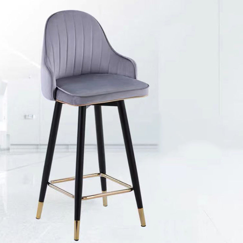 Contemporary Luxury Curved Faux Nappa Leather Seat Metal Bar Stool Backrest Footrest For Dining Room