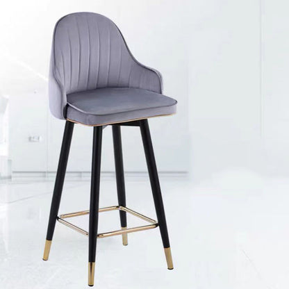 Contemporary Luxury Curved Faux Nappa Leather Seat Metal Bar Stool Backrest Footrest For Dining Room