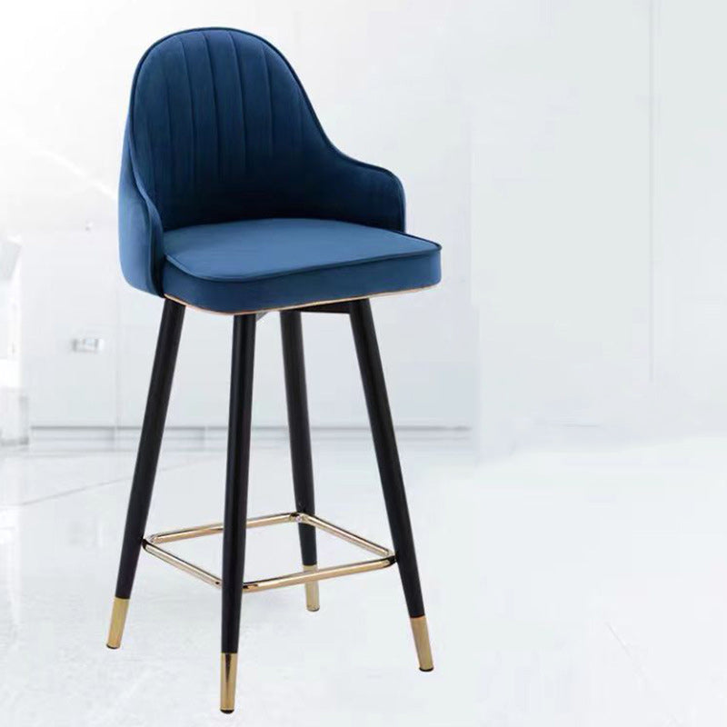 Contemporary Luxury Curved Faux Nappa Leather Seat Metal Bar Stool Backrest Footrest For Dining Room