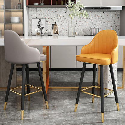 Contemporary Luxury Curved Faux Nappa Leather Seat Metal Bar Stool Backrest Footrest For Dining Room