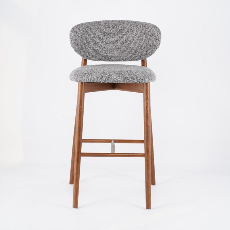 Contemporary Nordic Round Fabric Solid Wood Frame Bar Stool Low Back Footrest For Dining Room