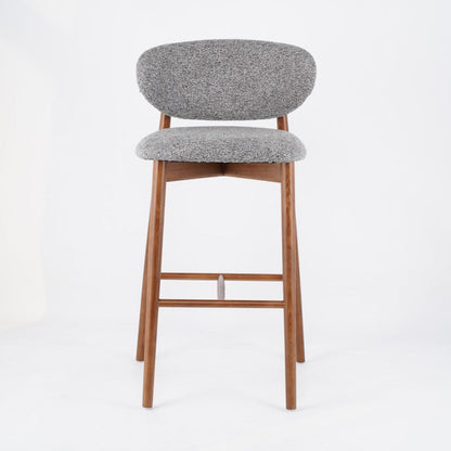 Contemporary Nordic Round Fabric Solid Wood Frame Bar Stool Low Back Footrest For Dining Room