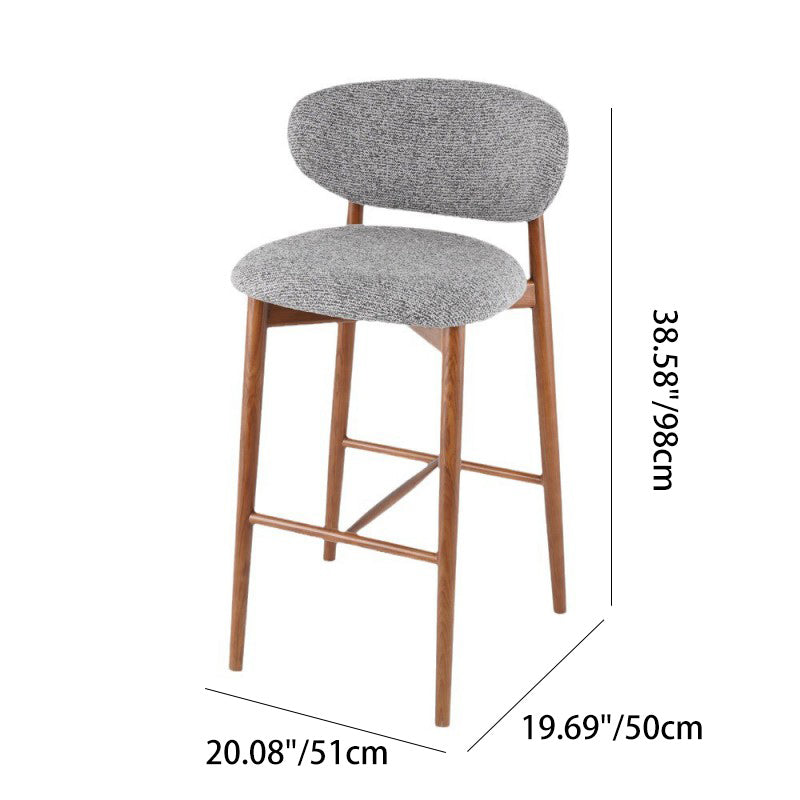 Contemporary Nordic Round Fabric Solid Wood Frame Bar Stool Low Back Footrest For Dining Room