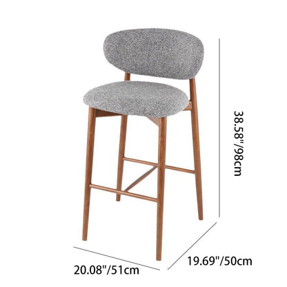 Contemporary Nordic Round Fabric Solid Wood Frame Bar Stool Low Back Footrest For Dining Room