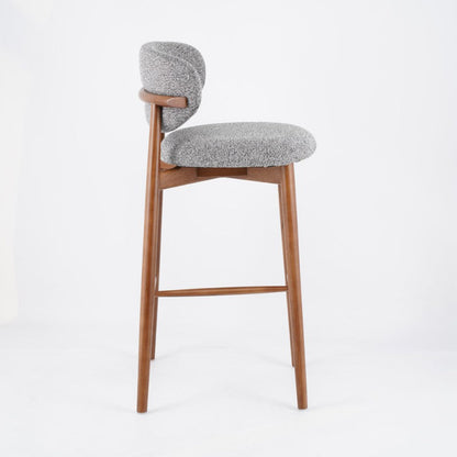 Contemporary Nordic Round Fabric Solid Wood Frame Bar Stool Low Back Footrest For Dining Room