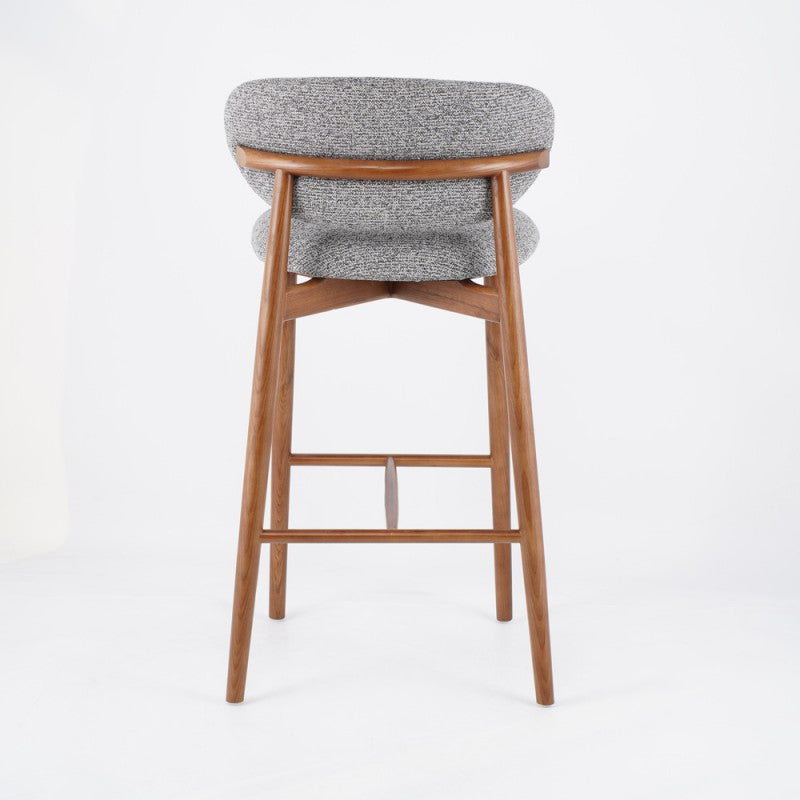 Contemporary Nordic Round Fabric Solid Wood Frame Bar Stool Low Back Footrest For Dining Room