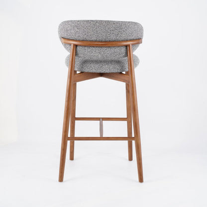 Contemporary Nordic Round Fabric Solid Wood Frame Bar Stool Low Back Footrest For Dining Room