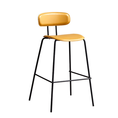 Contemporary Scandinavian Square Faux Leather Metal Legs Bar Stool Backrest Footrest For Dining Room