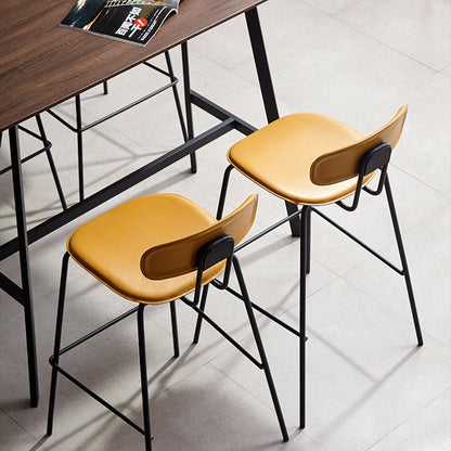 Contemporary Scandinavian Square Faux Leather Metal Legs Bar Stool Backrest Footrest For Dining Room