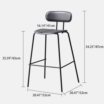 Contemporary Scandinavian Square Faux Leather Metal Legs Bar Stool Backrest Footrest For Dining Room