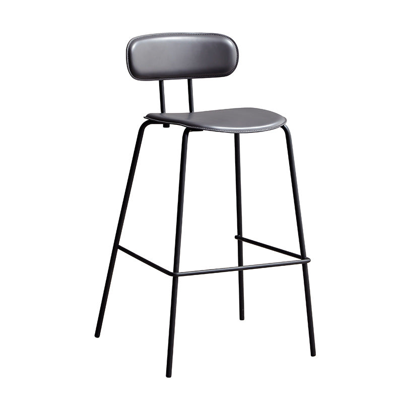 Contemporary Scandinavian Square Faux Leather Metal Legs Bar Stool Backrest Footrest For Dining Room