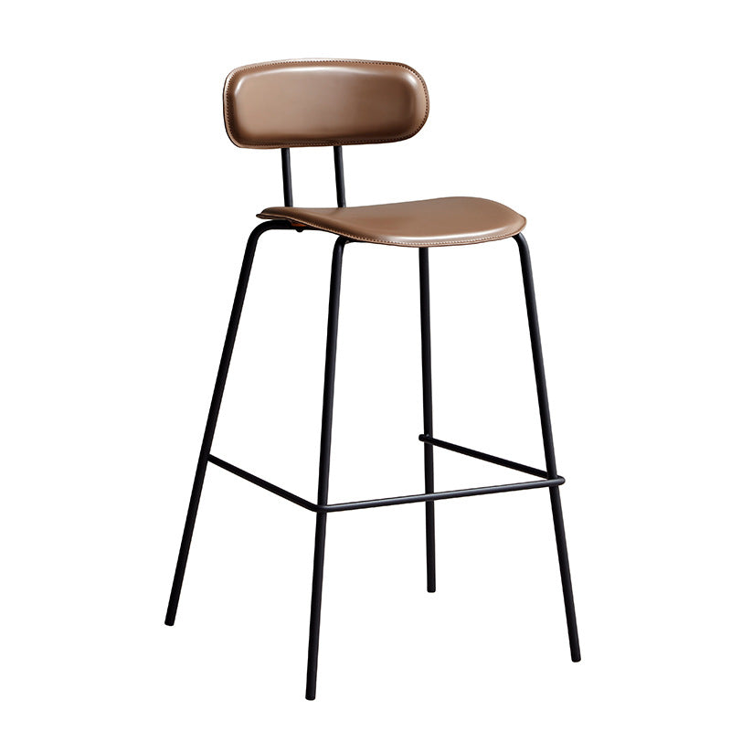 Contemporary Scandinavian Square Faux Leather Metal Legs Bar Stool Backrest Footrest For Dining Room