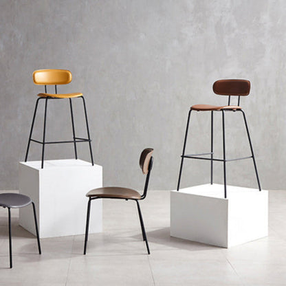 Contemporary Scandinavian Square Faux Leather Metal Legs Bar Stool Backrest Footrest For Dining Room