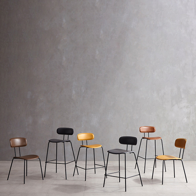Contemporary Scandinavian Square Faux Leather Metal Legs Bar Stool Backrest Footrest For Dining Room