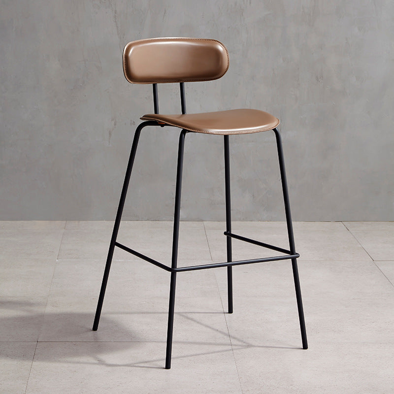 Contemporary Scandinavian Square Faux Leather Metal Legs Bar Stool Backrest Footrest For Dining Room