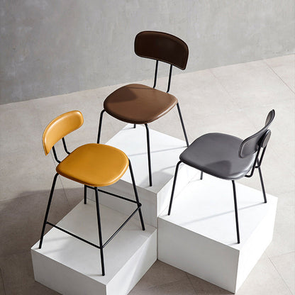 Contemporary Scandinavian Square Faux Leather Metal Legs Bar Stool Backrest Footrest For Dining Room