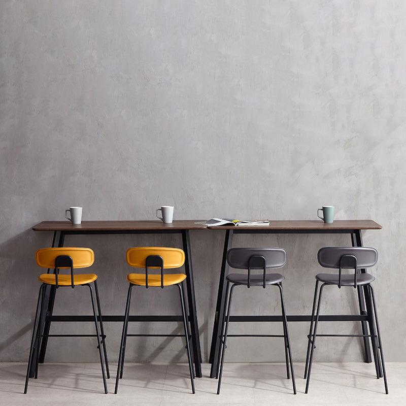 Contemporary Scandinavian Square Faux Leather Metal Legs Bar Stool Backrest Footrest For Dining Room