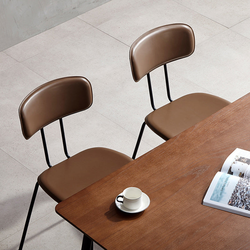 Contemporary Scandinavian Square Faux Leather Metal Legs Bar Stool Backrest Footrest For Dining Room