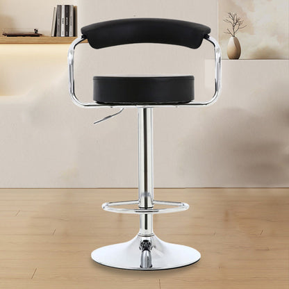 Contemporary Luxury Round PU Leather Metal Height Adjustable Swivel Bar Stool Footrest For Dining Room