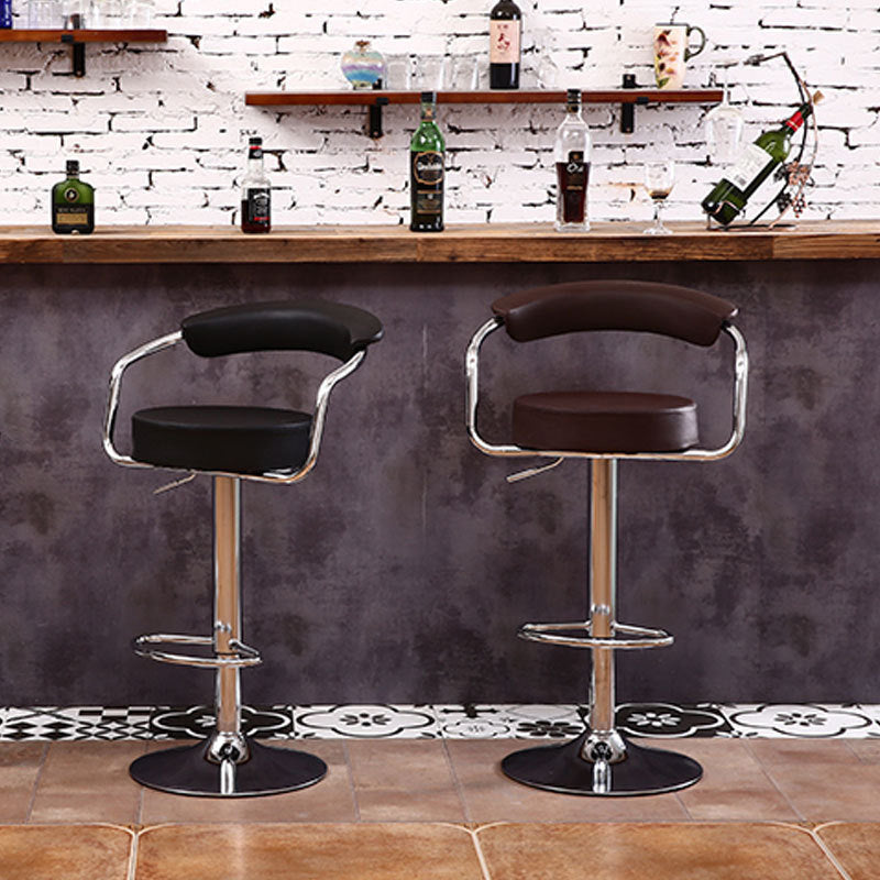 Contemporary Luxury Round PU Leather Metal Height Adjustable Swivel Bar Stool Footrest For Dining Room