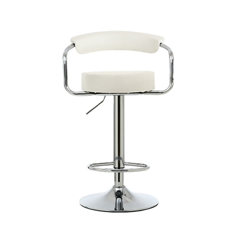 Contemporary Luxury Round PU Leather Metal Height Adjustable Swivel Bar Stool Footrest For Dining Room