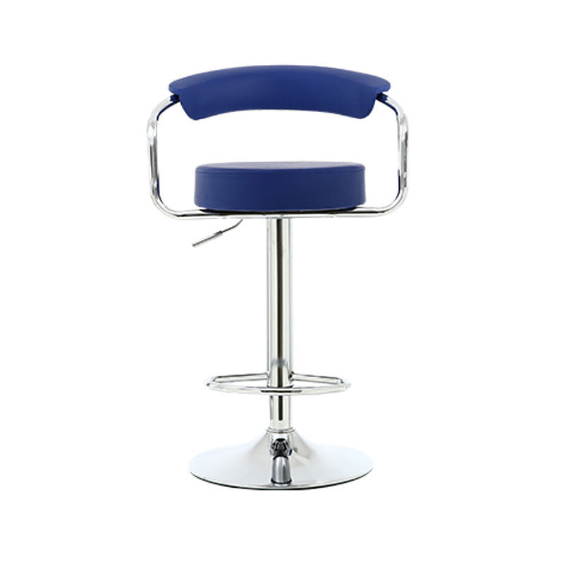 Contemporary Luxury Round PU Leather Metal Height Adjustable Swivel Bar Stool Footrest For Dining Room