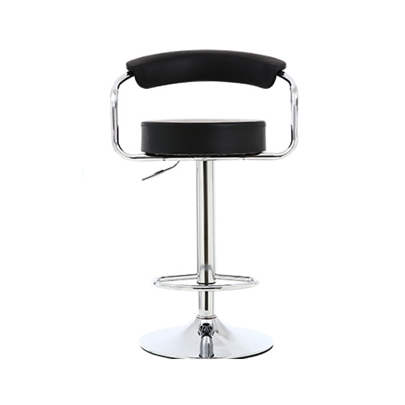 Contemporary Luxury Round PU Leather Metal Height Adjustable Swivel Bar Stool Footrest For Dining Room