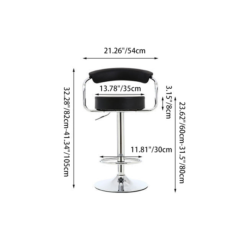 Contemporary Luxury Round PU Leather Metal Height Adjustable Swivel Bar Stool Footrest For Dining Room